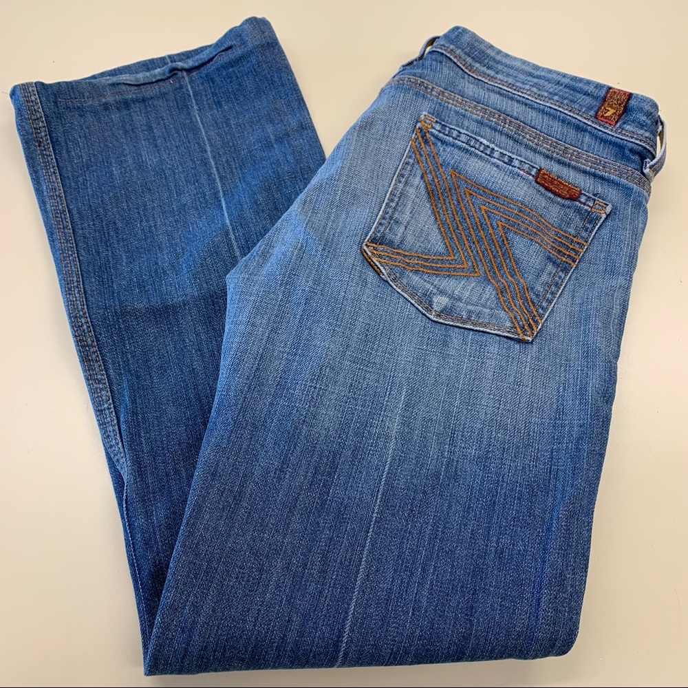 7 For All Mankind Womens Premium Denim Jeans Y2K Low Rise Wide Leg Embroidered